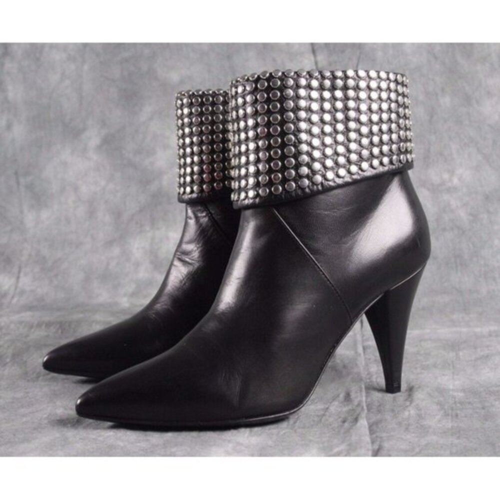 NIB‎ Saint Laurent Paris STILETTO STUDDED BLACK LEATHER ANKLE BOOTS EU 35 S1E